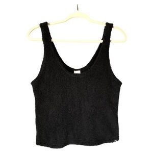 Victoria's Secret Pink Black Fuzzy Crop Tank Top Sleeveless Sleepwear Fleece Y2K